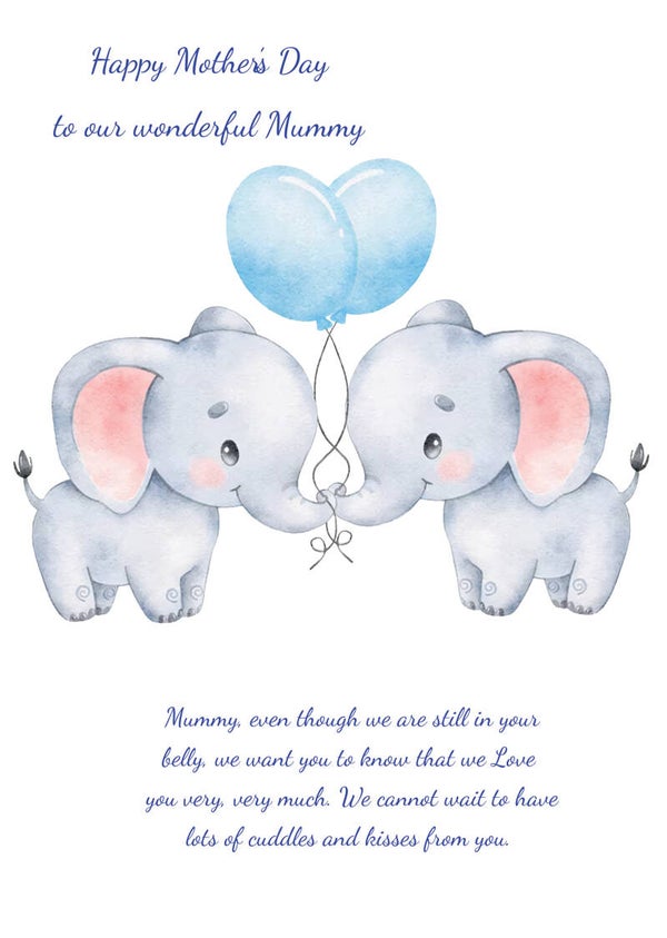 Mummy Bump Twins Boys Mother's Day Card