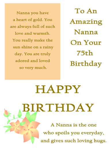 Nanna 75th Birthday Card