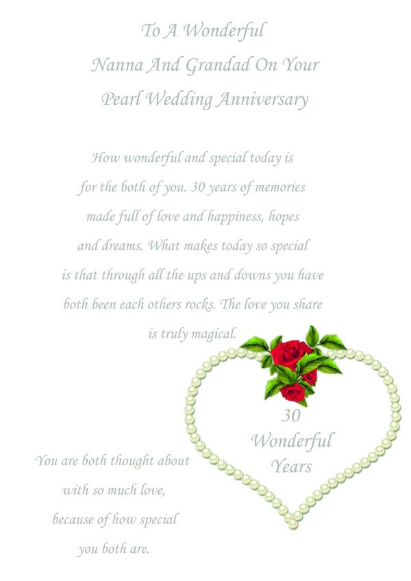 Nanna and Grandad Pearl Anniversary Card