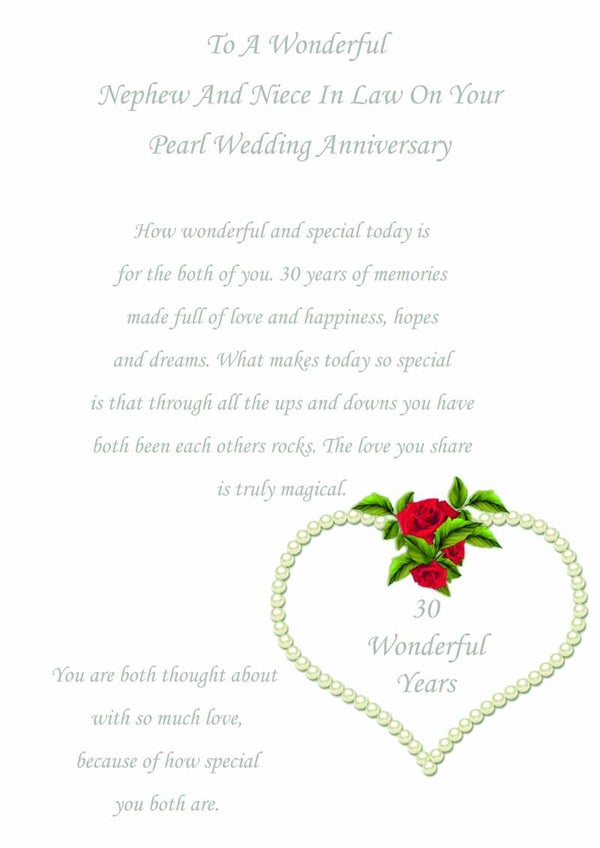 Nephew and Niece in Law Pearl Anniversary Card