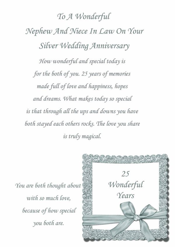 Nephew and Niece in Law Silver Anniversary Card