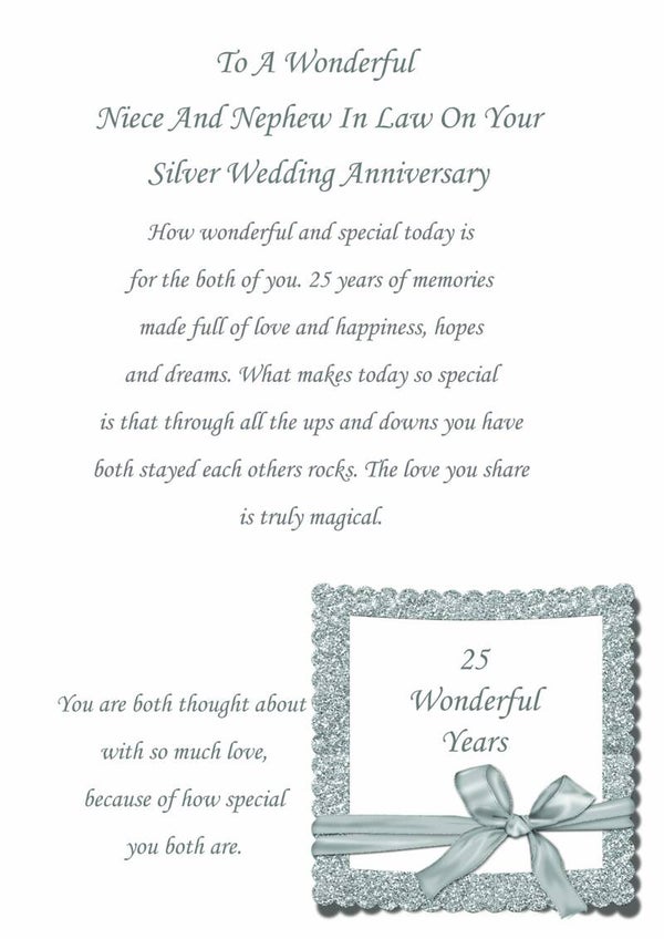 Niece and Nephew in Law Silver Anniversary Card