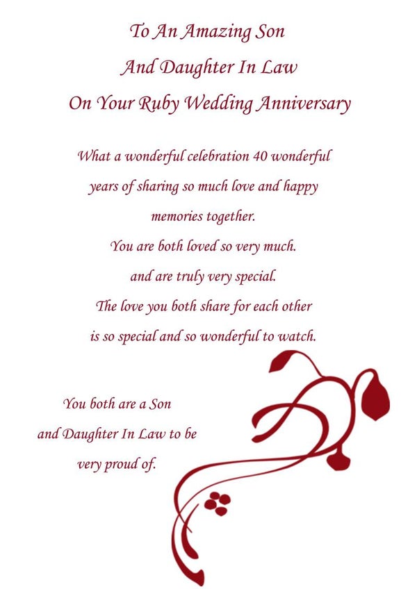 Son and Daughter in Law Ruby Anniversary Card
