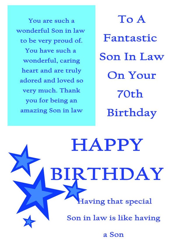 Son in Law 70th Birthday Card