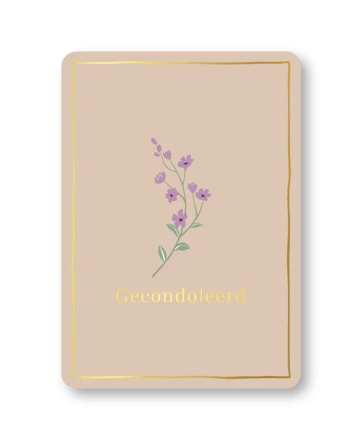 Wenskaart - Gecondoleerd - Paarse bloem