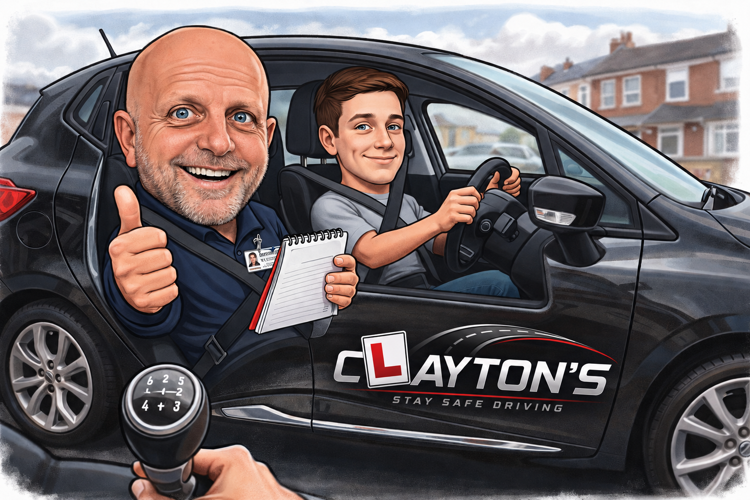 Clayton's Stay Safe driving school car with pupil inside the car