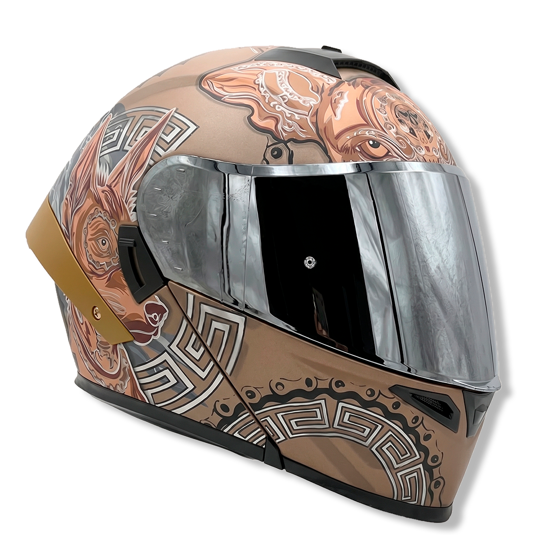 Casco Abatible Dorado/Negro Xolo | Certificación ECE 22.06 | Diseño que Impone