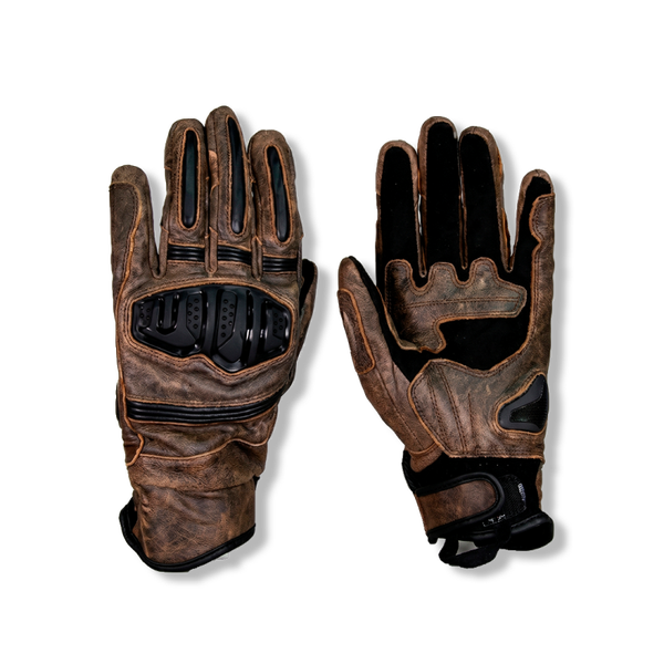 Guantes de Piel para Moto con Protección Rígida en Nudillos | Palma Antiderrapante | Café con Detalles Negros