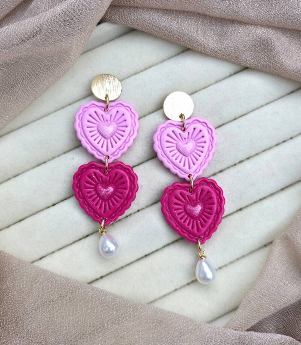 Duo Heart pearl oorbellen