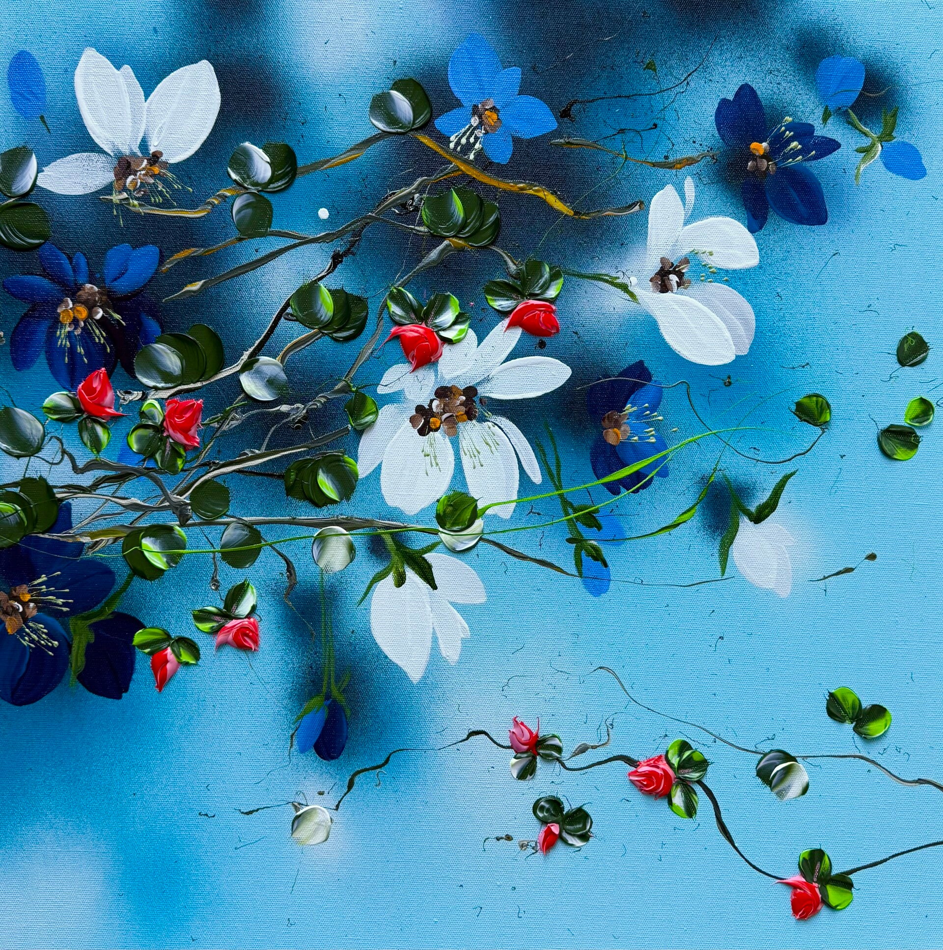 "Blue Flow I" - deep gallery bars 60 × 60 × 4 cm (23.6 × 23.6 × 1.6 inches)