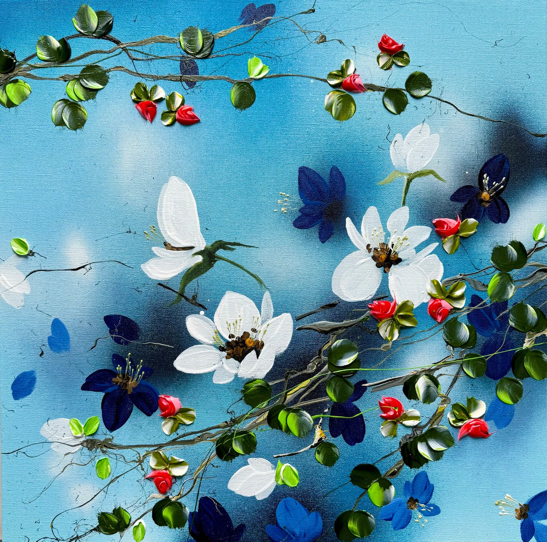 "Blue Flow III" - deep gallery bars 60 × 60 × 4 cm (23.6 × 23.6 × 1.6 inches)