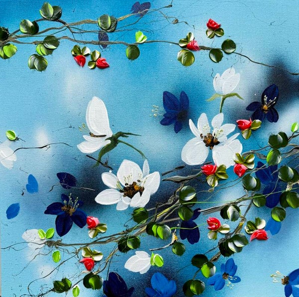 "Blue Flow III" - deep gallery bars 60 × 60 × 4 cm (23.6 × 23.6 × 1.6 inches)