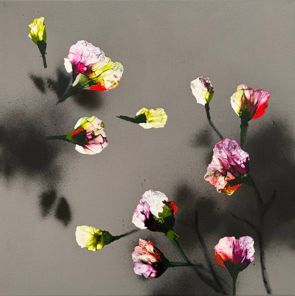 Falling Petals - original floral painting, 60 × 60 × 2 cm (23.6 × 23.6 × 0.8 in)
