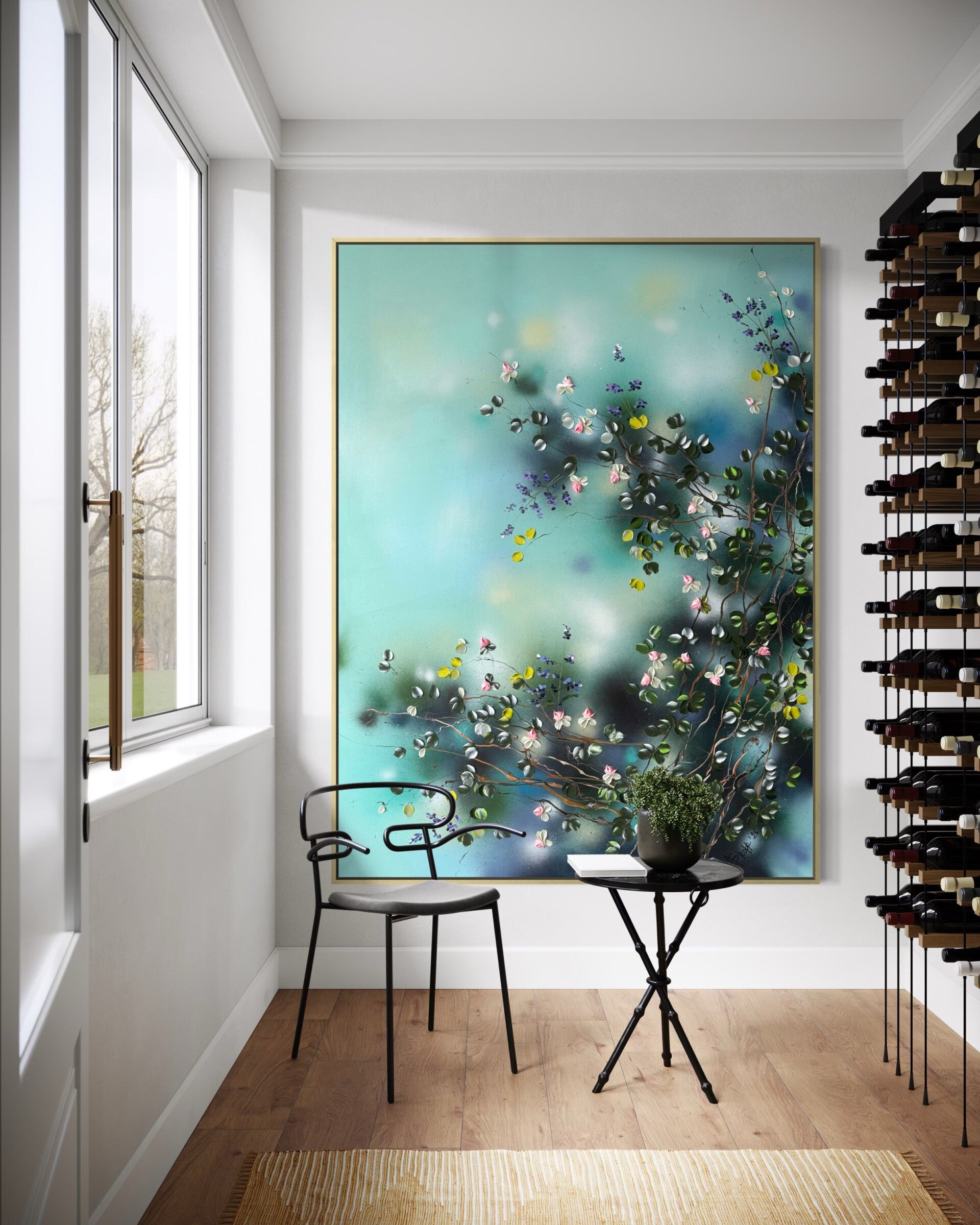 Rose Branches - extra large floral painting, 118 × 160 cm (46.5 × 63 inches)