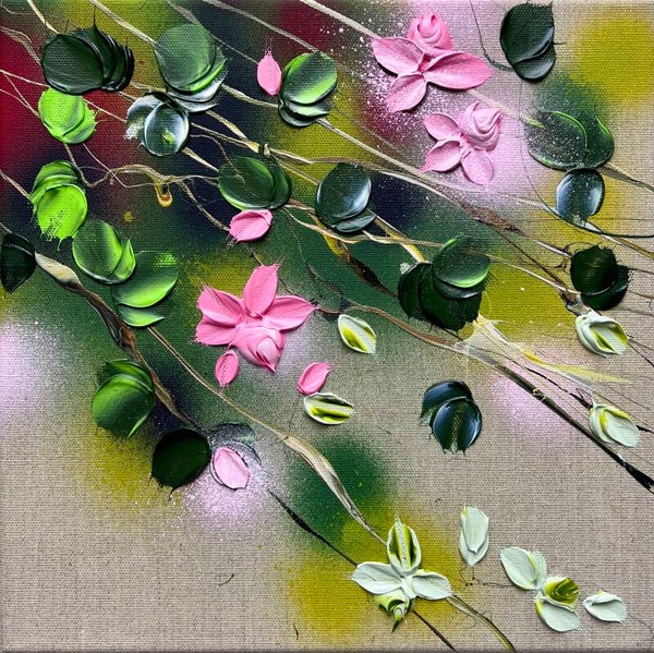 Garden Flowers I - impressionistic floral art, 30x30x4 cm