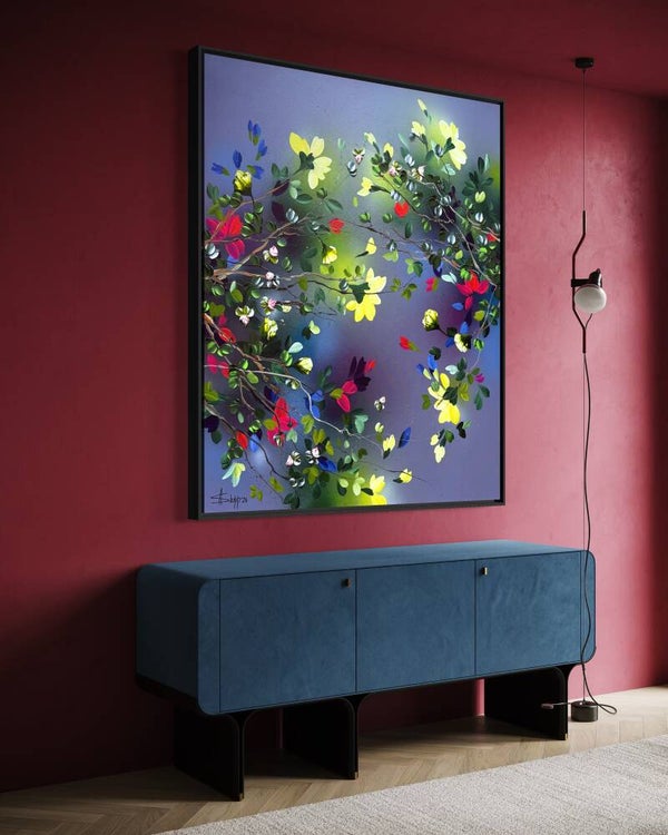 Floral Phenomena - blooming space in lavender air, 100 × 120 × 4 cm (39.4 × 47.2 × 1.6 in)