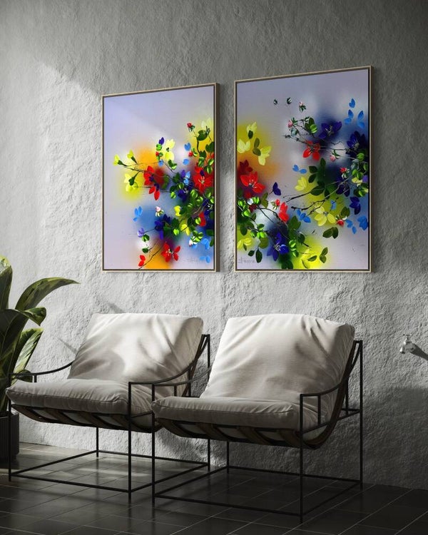 Botanical Colorful Diptych “Where Colours Meet”, 120 × 80 cm (47.2 × 31.5 in)