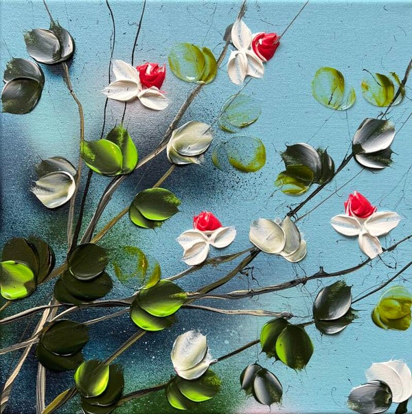 Garden Flowers X - impressionistic red flowers, 30x30x4 cm