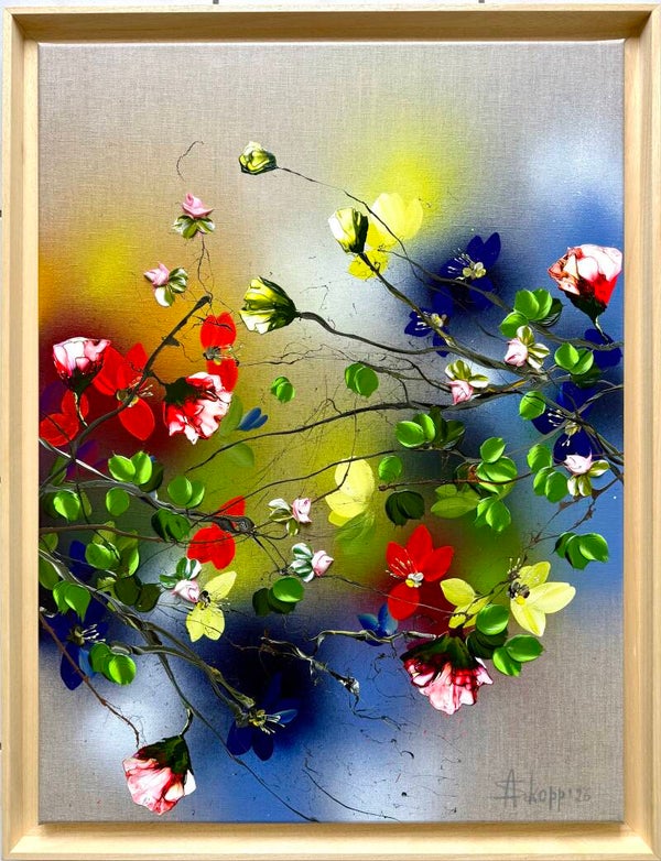 Framed floral artwork "Light Field II" 67 × 87 × 4 cm (26.4 × 34.3 × 1.6 in)