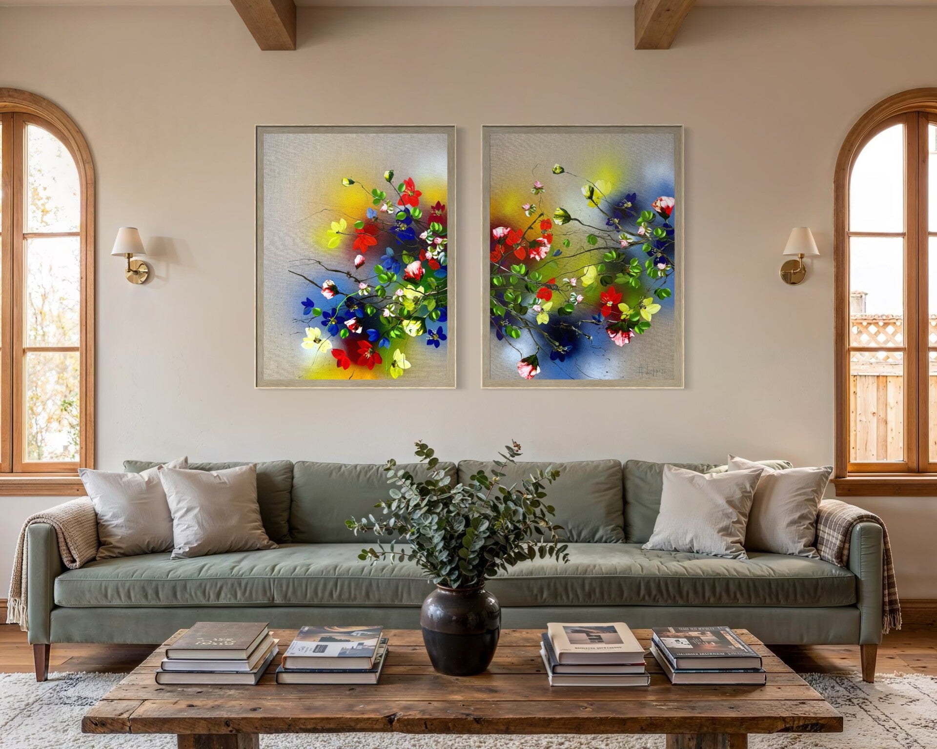 Framed painting "Light Field" - diptych, 134 × 87 cm (52.8 × 34.3 in)