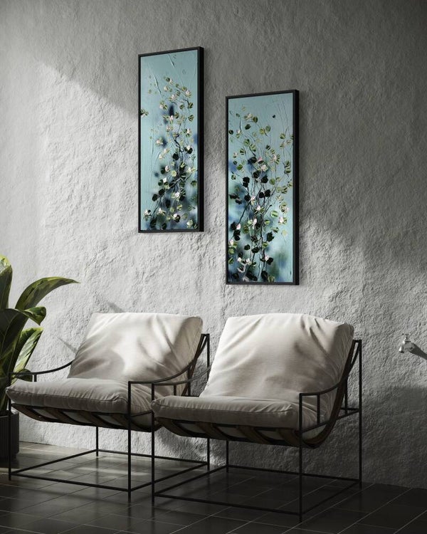 Blossoming Metamorphosis — Original Impasto Diptych, 2 × 40×100×4 cm (2 × 15.7×39.4×1.6 in)
