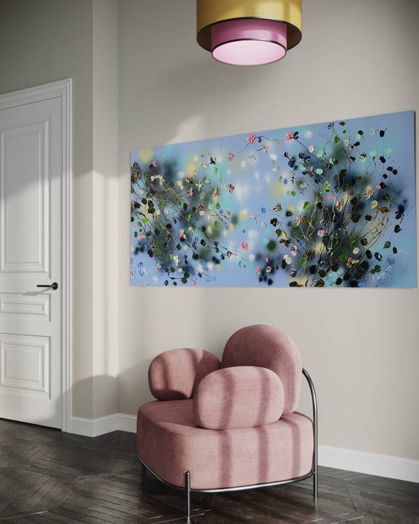 "Floral Minuet in Floral Blue" romantic floral very large painting
