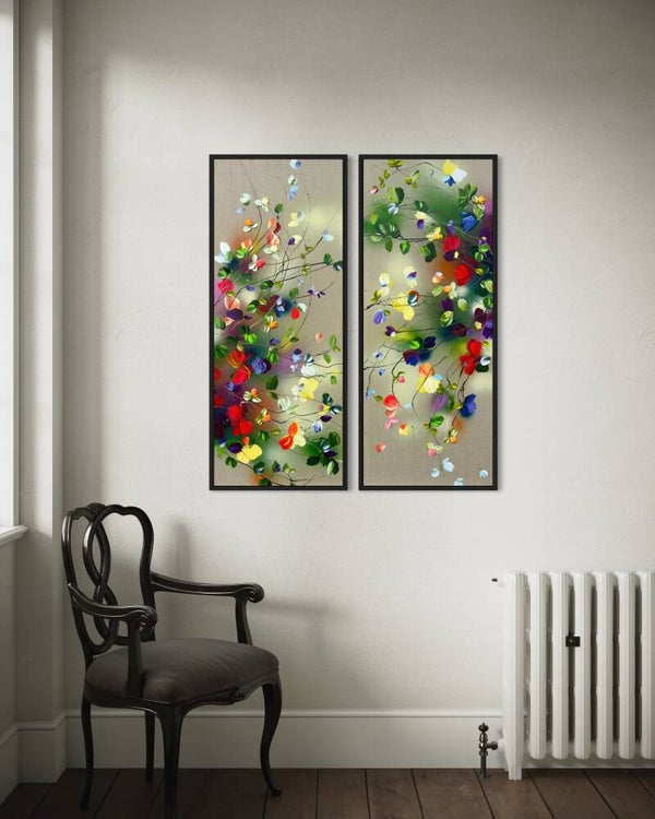 Wild Flowers - diptych on linen, 100 x 80 x 4 cm (39.4 x 31,4 x 1.6 inches)