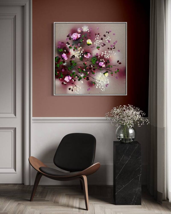 Held in Burgundy - 90 × 90 × 2 cm / 35.4 × 35.4 × 0.8 in