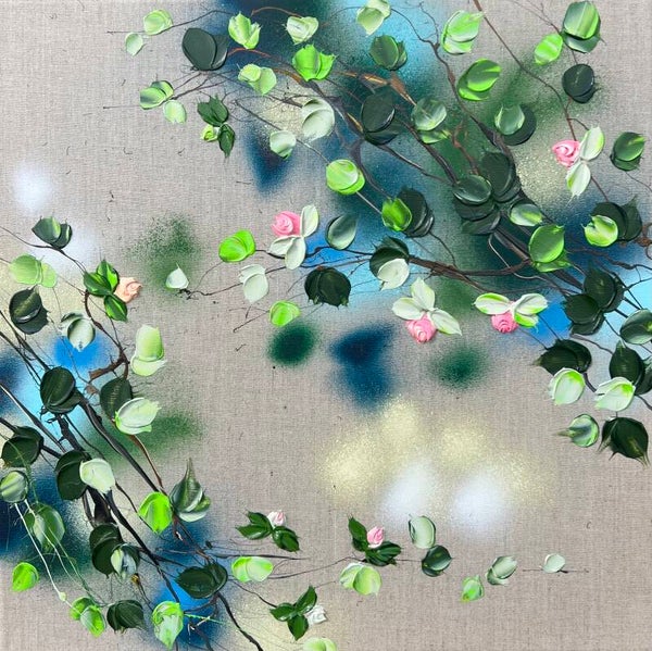 "Rest in Itself III" floral painting on linen, 50x50 cm