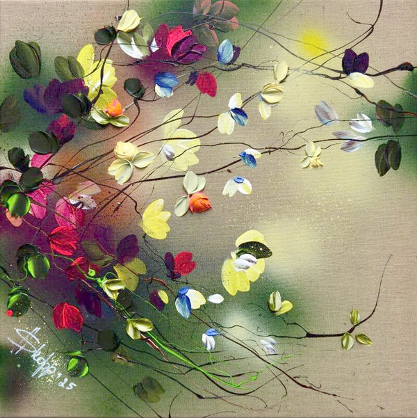 "Nature's Palette" floral art on linen, 50 × 50 × 2 cm ( 19.7 × 19.7 × 0.8 in)