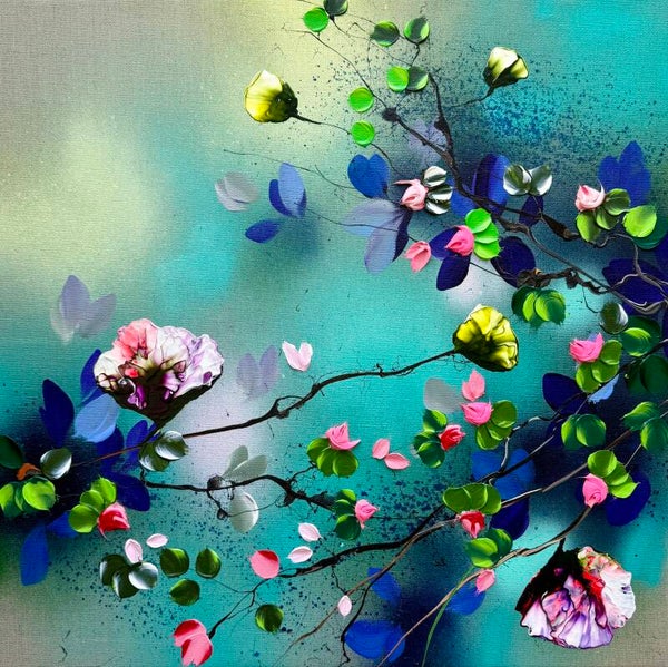 Petal Drift III — Acrylic & Spray Paint on 100% Linen Canvas 60 × 60 × 2 cm (23.6 × 23.6 × 0.8 in)