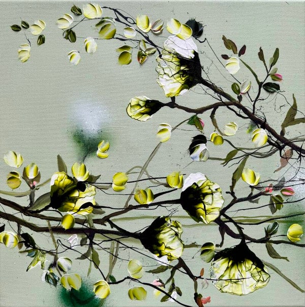 Soft Spring Light – Contemporary Floral Painting, 50 × 50 × 2 cm (19.7 × 19.7 × 0.8 inches)