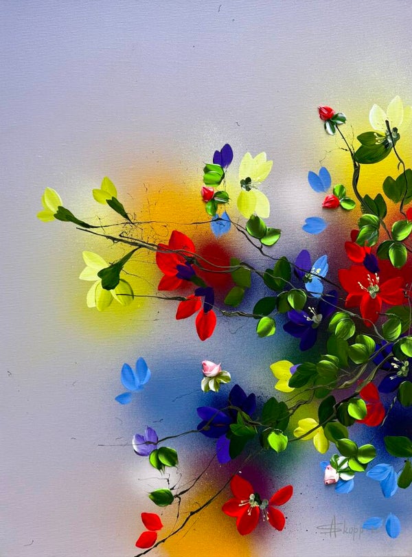 "Where Colors Meet I" - acrylic floral art, 60 × 80 × 2 cm (23.6 × 31.5 × 0.8 in)