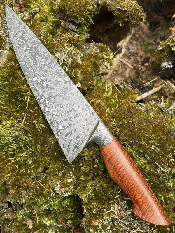 7 1/2" Firestorm Damascus Chef Knife with Curly Narra