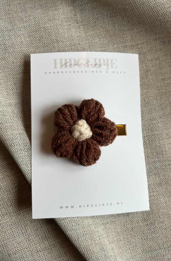 Wollen bloem bruin/beige
