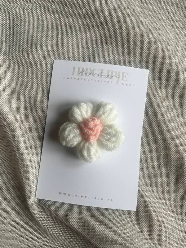 Wollen bloem - Wit roze