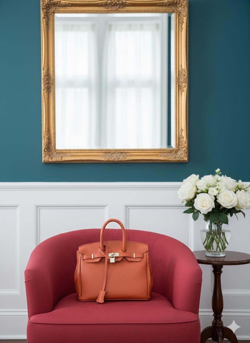 Borsa Elisa in Pelle Made in Italy, Colore Arancione.