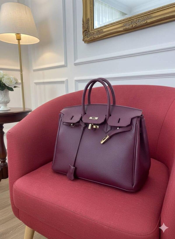 Borsa Elisa in Pelle Made in Italy, Colore Melanzana.