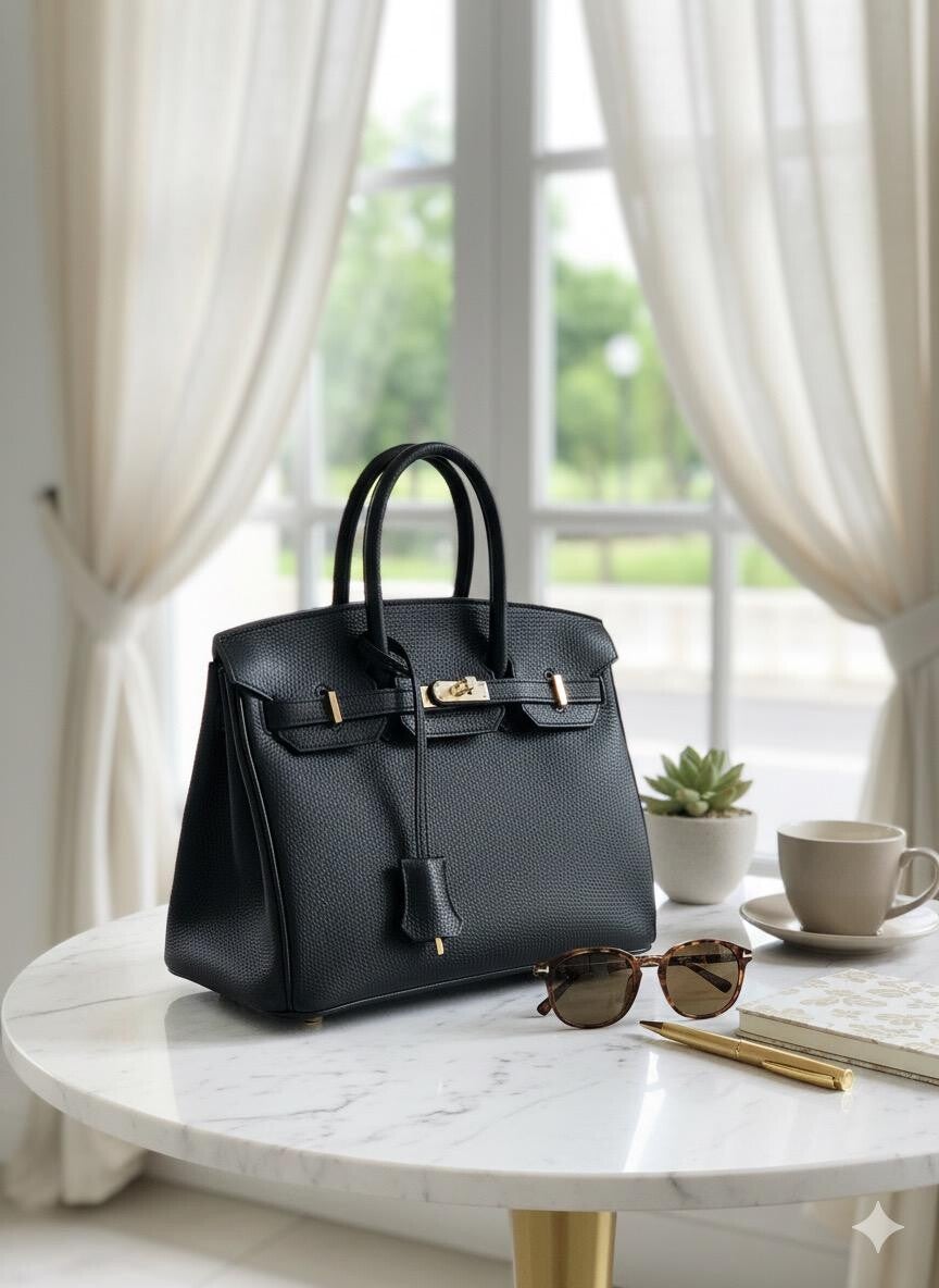 Borsa Elisa in Pelle Made in Italy, Colore Nero.