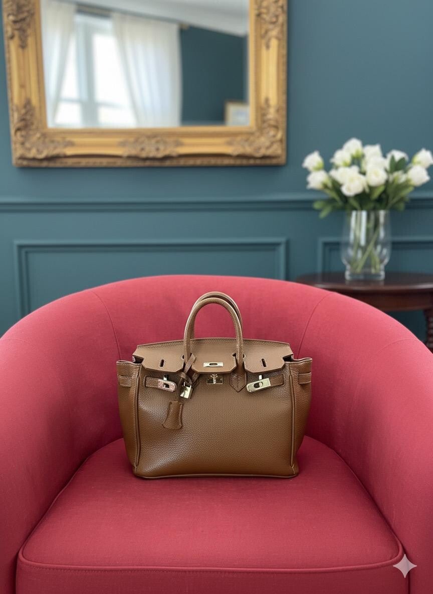 Borsa Elisa in Pelle Made in Italy, Colore Cuoio.