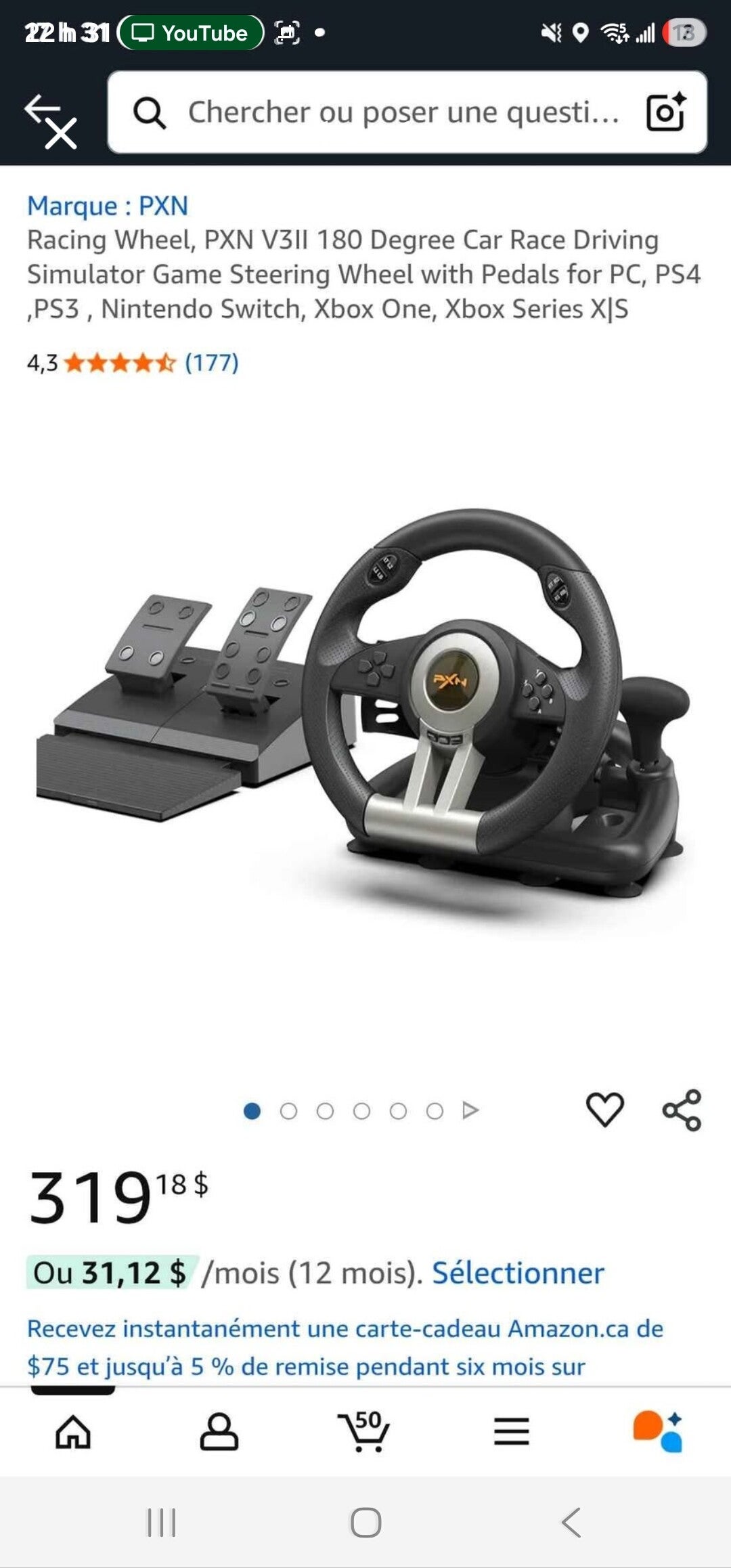 E-volant de gaming ps4 ,xbox,switch ...