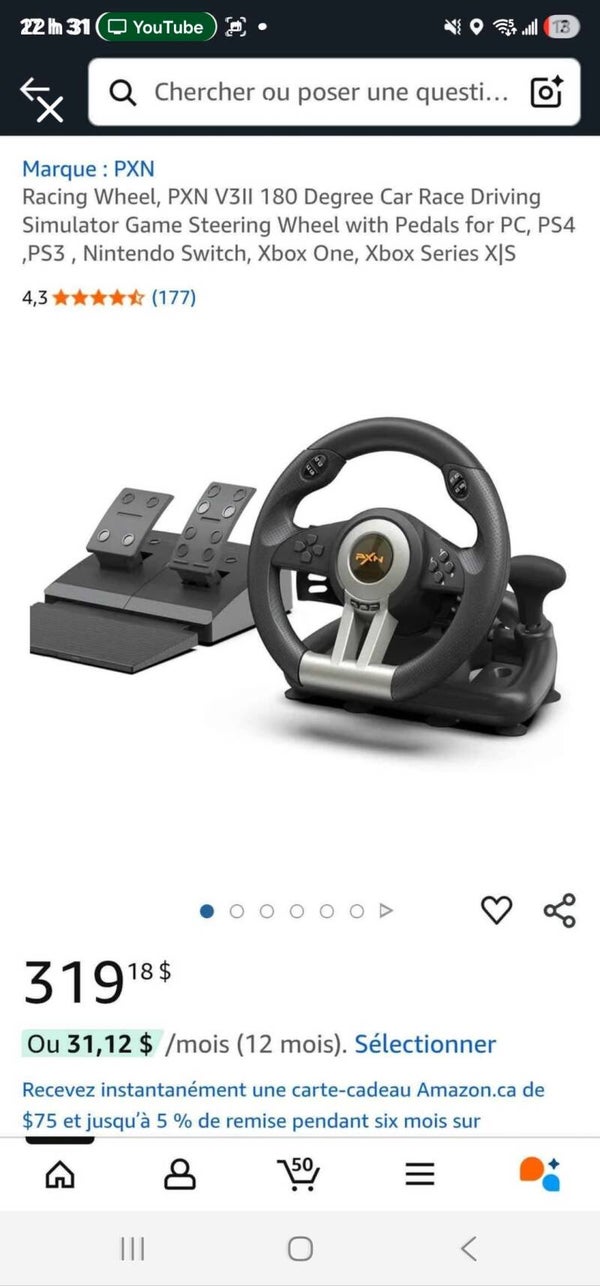 E-volant de gaming ps4 ,xbox,switch ...