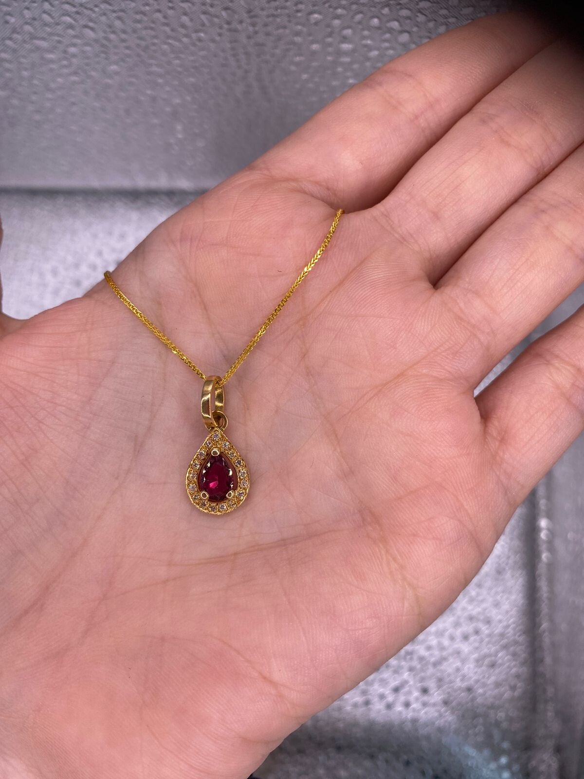 Ruby Pendant with gold chain diamonds