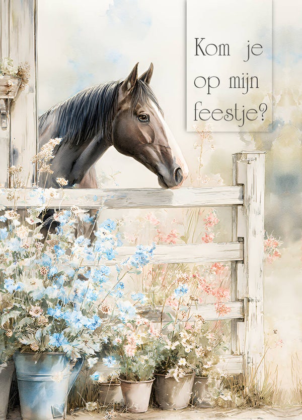 Uitnodiging Ansicht Paard bruin (5 stuks)