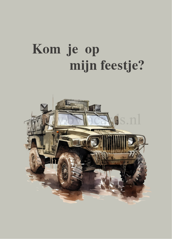 Uitnodiging Ansicht Legerauto (5 stuks)