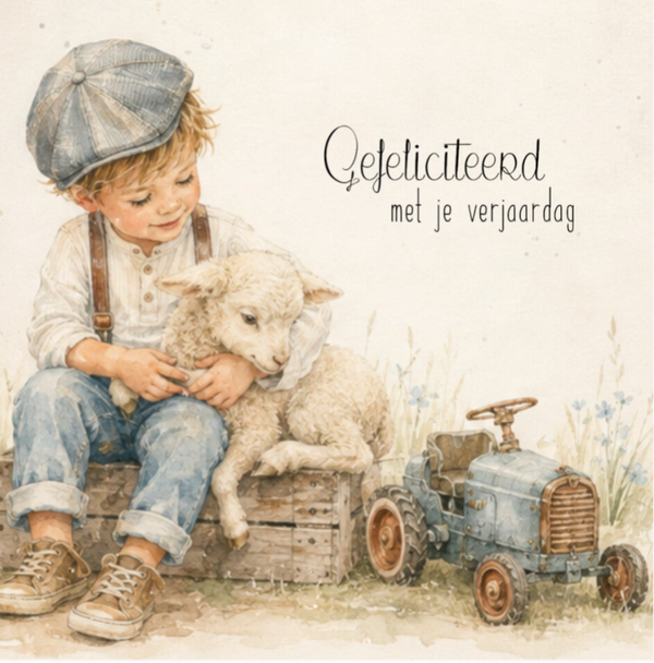 Wenskaart 11x11 - Jongen met schaapje