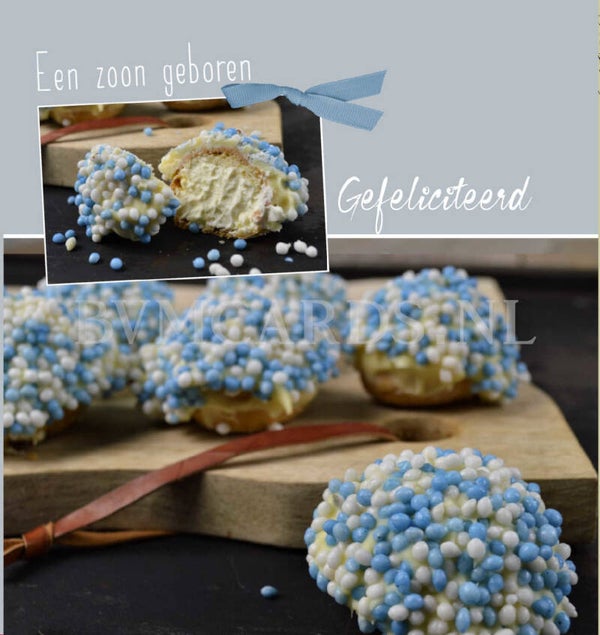 Wenskaart 12x13 - Blauw muisjes