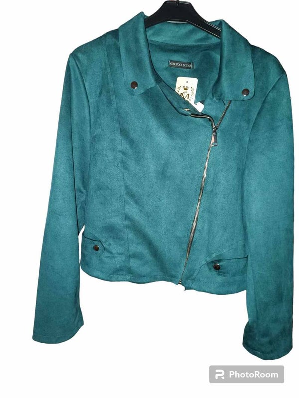 veste suédine bleu canard et vert kaki