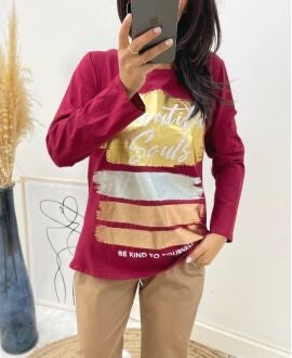 T-shirt bordeau doré
