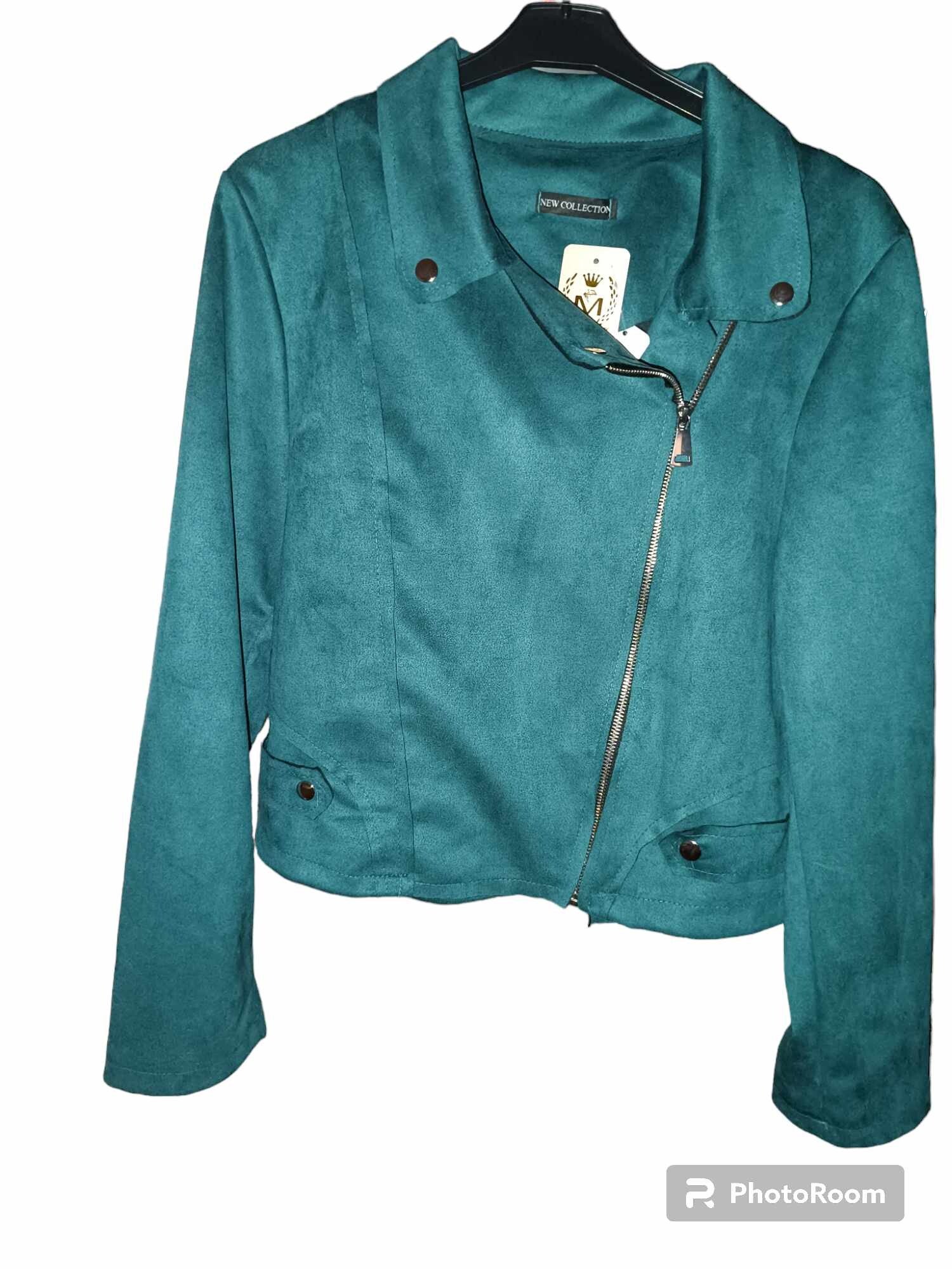 veste suédine bleu canard et vert kaki